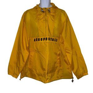 Rare Vintage Aeropostale Yellow Oversized Rain Jacket Mens XL Retro Front Pocket